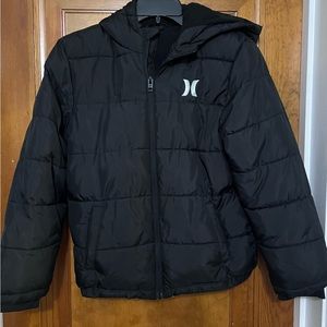 Boys black Hurley puffer jacket coat. Size Large